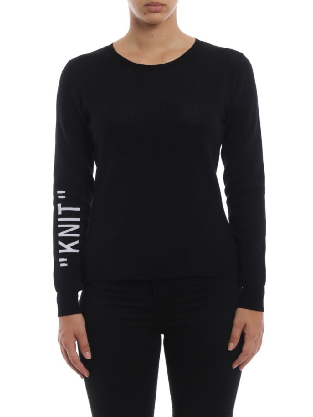 $665 OFF-WHITE Black "Knit" Crew Neck Pullover Sweater size IT 42/6/Small